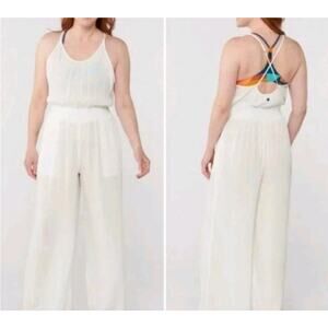 prAna Fernie Wide Leg Jumpsuit Swim Cover Up White Modal Gauze Sz XS Pockets NEW